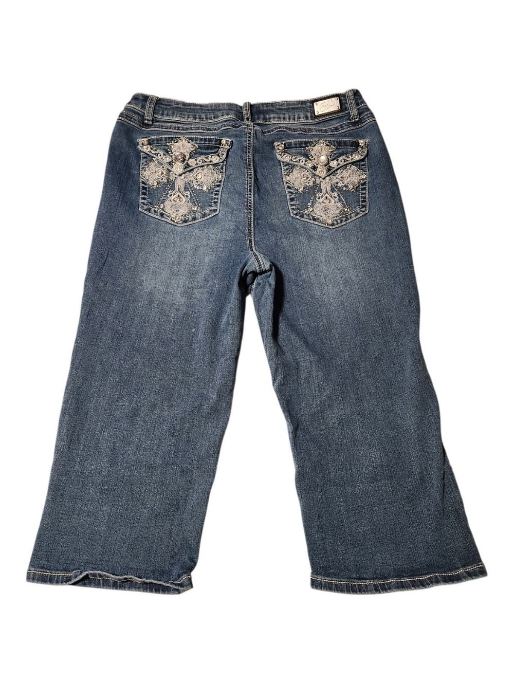 Earl Jean Size 14 Bling Cross Capri Jeans Y2K Fairy Grunge Embellished Denim